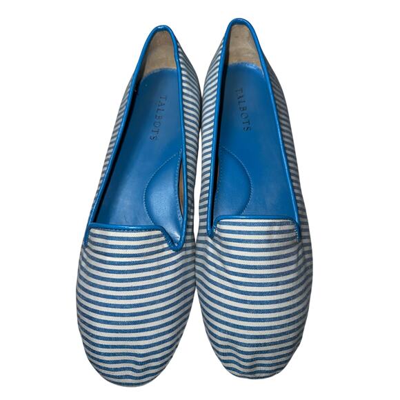 Talbots Shoes Women’s Size 9 Blue White Ballet Flats Striped Fabric - Picture 2 of 5